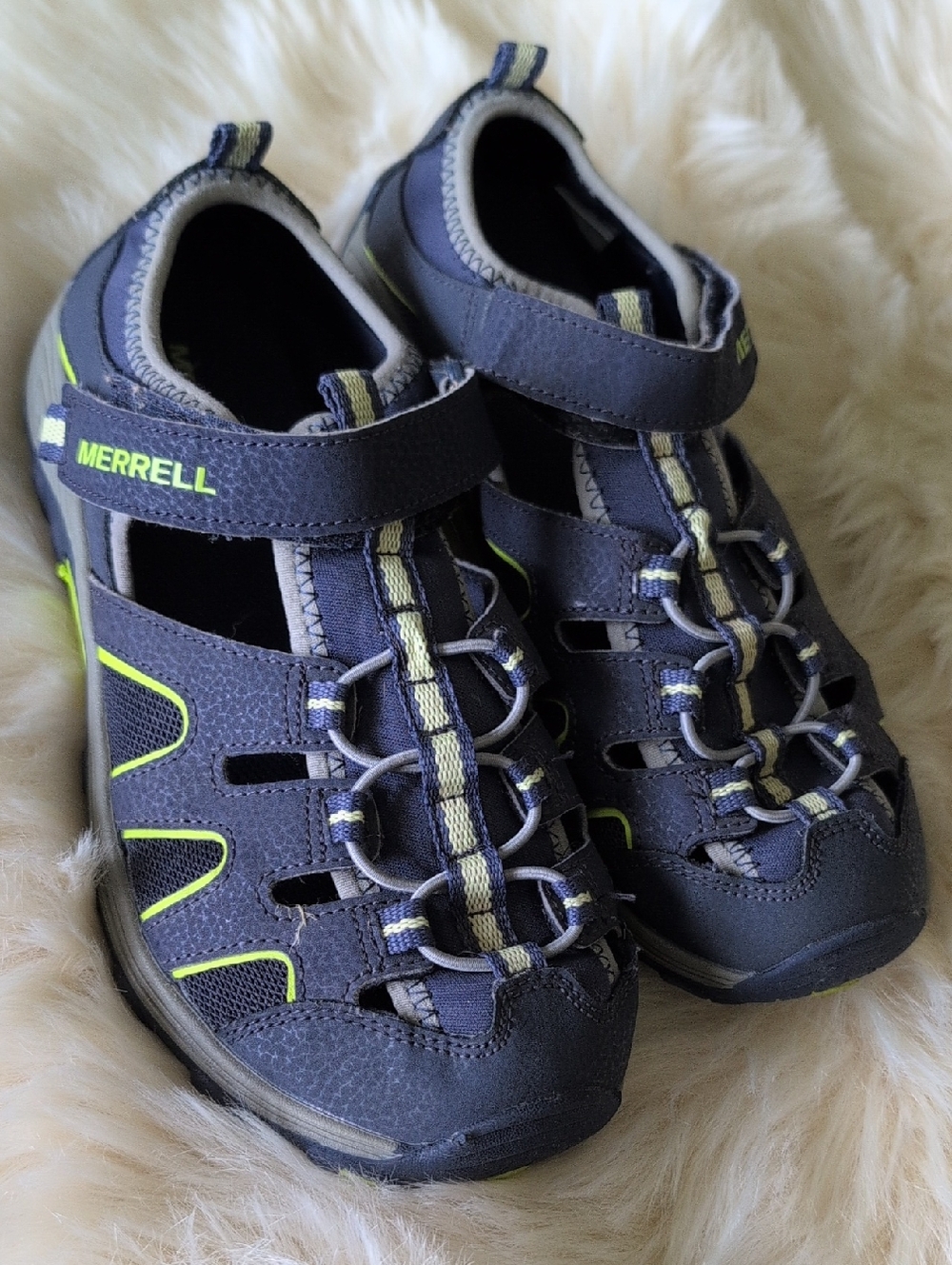 Merrell Kids Navy with Lime Accent Closed-Toe Sport Sandals